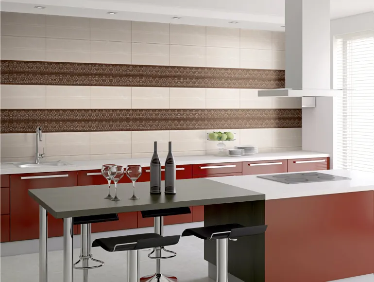 Modern Beige Kitchen Design with ceramic wall tiles